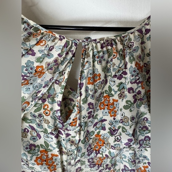 Rebecca Taylor 100% Silk Cream Orange Purple Floral Print Ruffle Mini Dress 10 - Picture 9 of 13